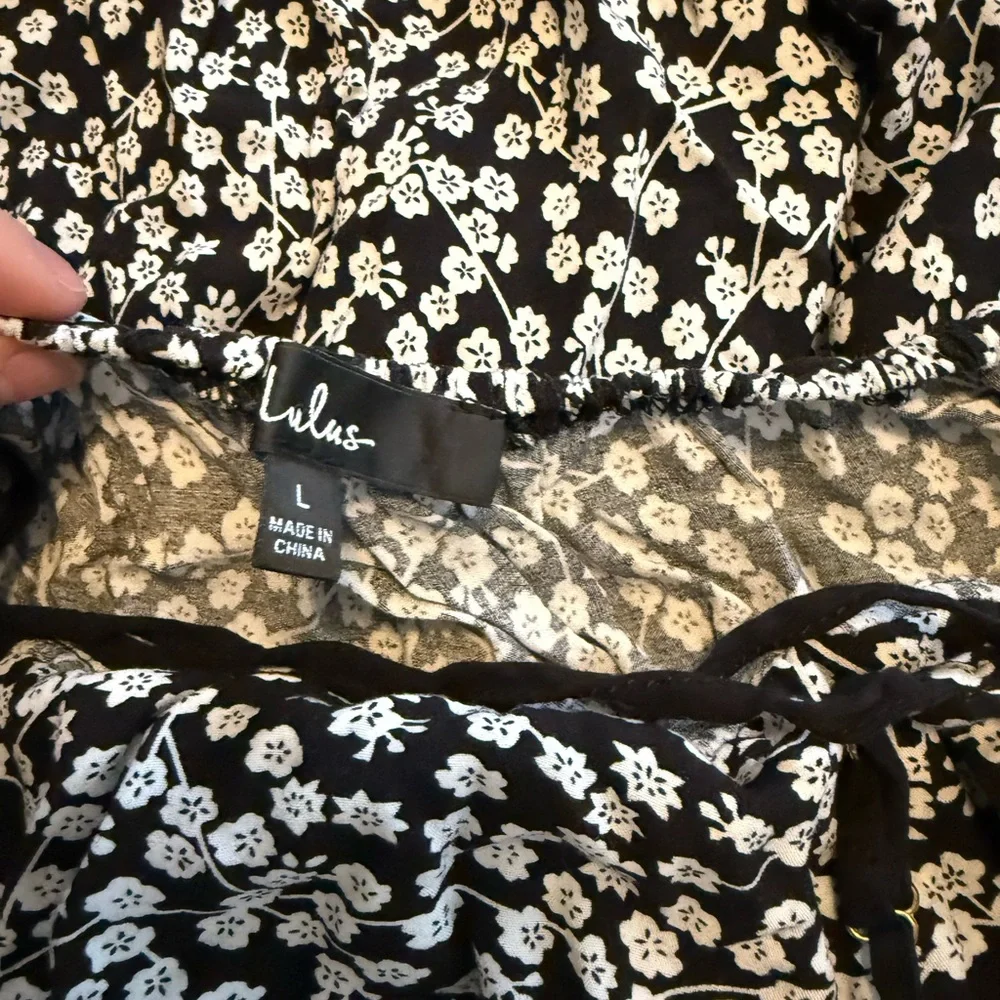 Lulu's Kind Heart Black Floral Print Tiered Lace-Up Midi Dress - Picture 3 of 10